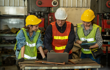 Poster - Team engineering working at industrial factory.