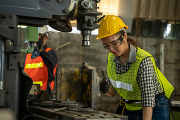 Poster - Team factory engineering working at machine industry.
