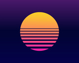 Fototapeta Zachód słońca - Retro sunset background. 80s vintage illustration.