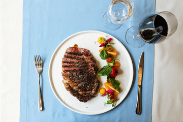 Sticker - Ribeye beef steak with fresh vegetable salad