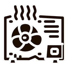 Sticker - Broken Conditioner System Vector Icon. Overheat Conditioner Technology Equipment, Superheat Outdoor Unit Ventilator Pictogram. Air Conditioning Maintenance Contour Illustration