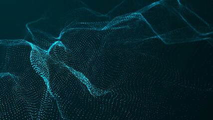 Poster - Abstract dynamic wave of glowing particles. Network of neon dots. Big data. Digital background. 3d rendering