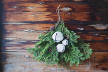 Evergreen Swag Decorated With Jingle Bells