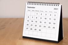 Month Page: September In 2021 Paper Calendar On The Wooden Table