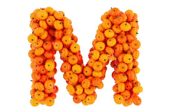 Letter M from Pumpkins. 3D rendering