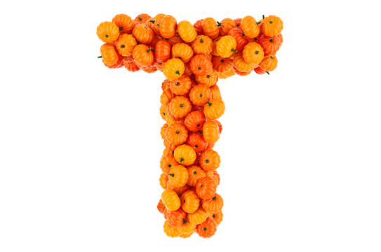 Letter T from Pumpkins. 3D rendering