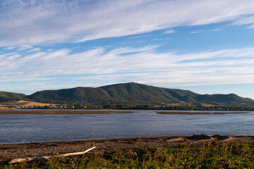 View of the town of Carleton-sur-mer and the mont St Joseph, in Quebec