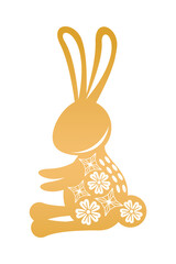 Sticker - golden rabbit seated with mid autumn decoration in skin