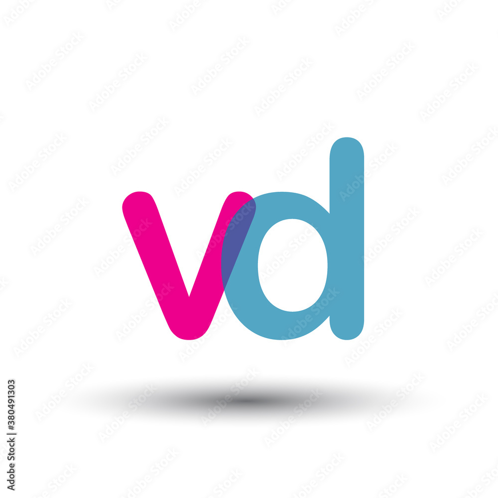 initial logo VD lowercase letter, blue and pink overlap transparent ...