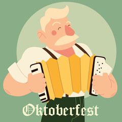 Poster - oktoberfest man cartoon with traditional cloth and accordion vector design