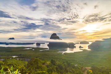 Wall Mural - Samet Nangshe viewpoint at sunrise in Thailand.