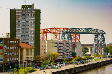 View of La Boca and the riachuelo with bridges to Buenos Aires province