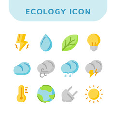 Wall Mural - ecology icon set collections pack with outline style and modern flat color style theme