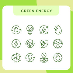 Wall Mural - green energy icon set collections pack with outline modern line style