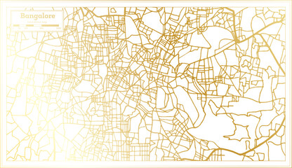  Bangalore India City Map in Retro Style in Golden Color. Outline Map.