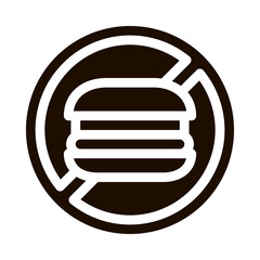 Sticker - Anti Unhealthy Food Sign Vector Icon. Forbidden Burger Hamburger Food, Symptomp Of Pregancy Pictogram. Characteristic And Diagnosis Of Future Mother Monochrome Illustration