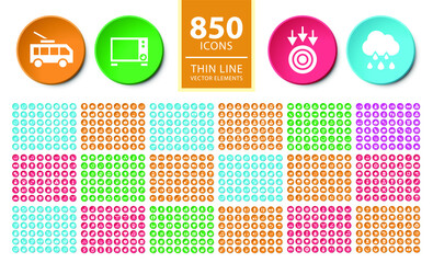 Poster - Set of High Quality Icons on Circular Colorful Buttons with Sahdows on White Background . Isolated Vector Elements