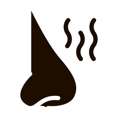 Sticker - Increased Sense Of Smell Symptomp glyph icon Sign. Nose And Smelling Waves Woman Symptomp Of Pregancy Pictogram. Characteristic Diagnosis Of Future Mother Monochrome Illustration