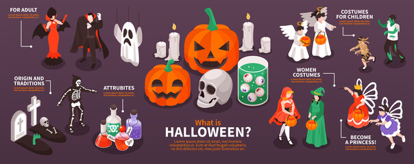 Sticker - Halloween Party Isometric Infographics