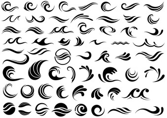 Waves Design Shapes Collection Isolated on White Background - Set of 60 Illustrations, Vector