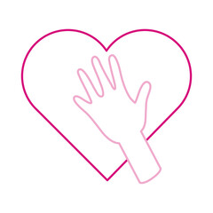 Sticker - breast cancer awareness month, hand on heart support healthcare concept line icon