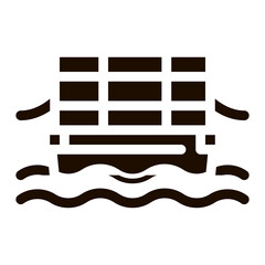 Poster - Public Transport Cable Ferry Vector Icon. Sea River Ship Cable Ferry, Urban Passenger Transport Pictogram. City Transportation Passage Service Contour Monochrome Illustration