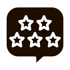 Sticker - Five Stars In Text Box Frame Vector Icon. Stars In Dialog Element, Hotel Performance Of Service Equipment Pictogram. Business Hostel Items Monochrome Illustration