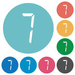 Sticker - digital number seven of seven segment type flat round icons