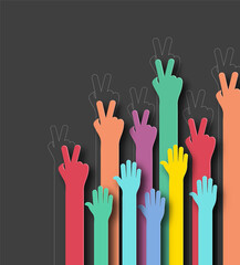 Wall Mural - colorful victory hands up background - vector design concept