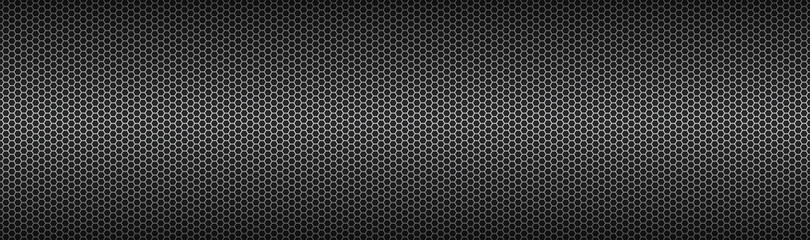 Wall Mural - Technology geometric polygons header. Abstract black metallic hexagonal banner background. Simple vector illustration