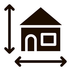 Poster - House Size Height And Width Vector Icon. Building Size Dimension Pictogram. Mortgage On Real Estate, Rent, Buy Or Sale Apartment Garage Contour Monochrome Illustration