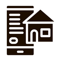 Poster - Smartphone Application Search Estate glyph icon Sign . House On Smartphone Display Pictogram. Mortgage On Real Estate, Rent, Buy Or Sale Apartment Garage Contour Illustration