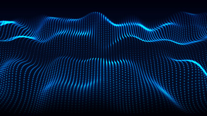 Poster - Abstract gradient dynamic wave of glowing particles. Network of neon dots. Big data. Digital background. 3d rendering