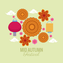 Sticker - mid autumn festival celebration with flowers and lanterns hanging