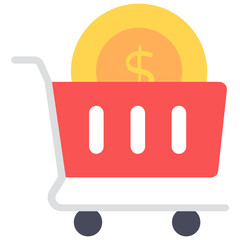 Wall Mural - 
Coin inside trolley, flat icon of money shopping 
