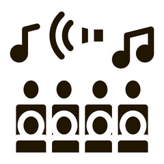 Sticker - Human Silhouettes Singing Song Concert glyph icon . Microphone And Dynamic, Concert And Theater, Opera And Karaoke Pictogram. Black And White Contour Illustration