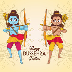 Wall Mural - happy dussehra festival poster with two rama characters