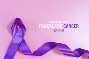 Pancreatic Cancer Awareness Ribbon, purple ribbons on light pink