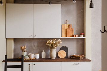 White rustic kitchen interior