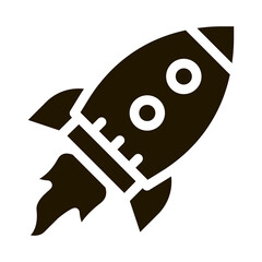 Aufkleber - Flying Rocket Spaceship Agile Element glyph icon . Agile Gear And Document, Sandglass And Package, Loud-speaker And Stop Watch Pictogram. Monochrome Illustration