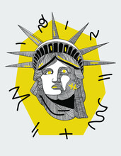 Creative Geometric Yellow Style. The Statue Of Liberty.