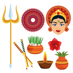 Wall Mural - happy navratri celebration card with set icons