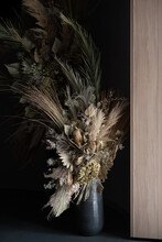 Big Bouquet Of Dried Flowers In Interior