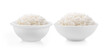 Cooked rice in white bowl on white background