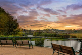 Fototapeta Tulipany - Park Benches at Riverfront Park in Salem Oregon during Sunset