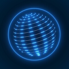Poster - Sphere particles in bright blue color - abstract illustration on a dark background. Science and technology concept - 3D rendering