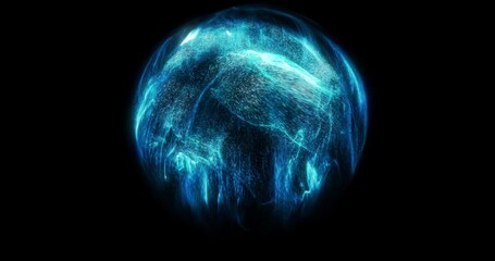 Poster - abstract blue orb. energy and particle flowing inside orb. motion graphic element for background vis