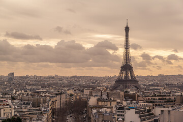 Fototapete - View of Paris city skyline with Eiffel tower from the top Arc de Triomphe, France