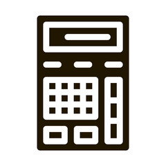 Poster - Calculator Financial Electronic Mechanism glyph icon . Dollar Money On Smartphone Display And Magnifier, Web Site Financial Pictogram. Monochrome Illustration