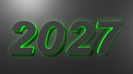 Poster - 2027 black write on black surface with green backlight - 3D rendering illustration